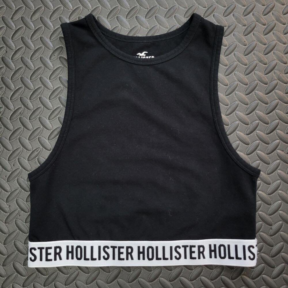 Hollister Black Logo Band Crop Tank Top Size Medium Y2K 90s Mallcore
